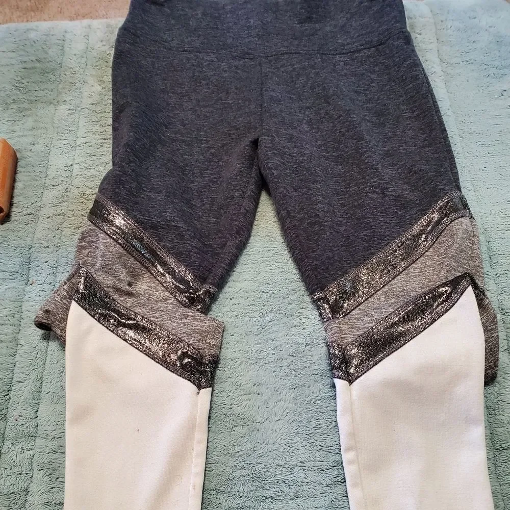 Girls Justice Black Gray White Tricolor Glitter Logo Leggings Size 12